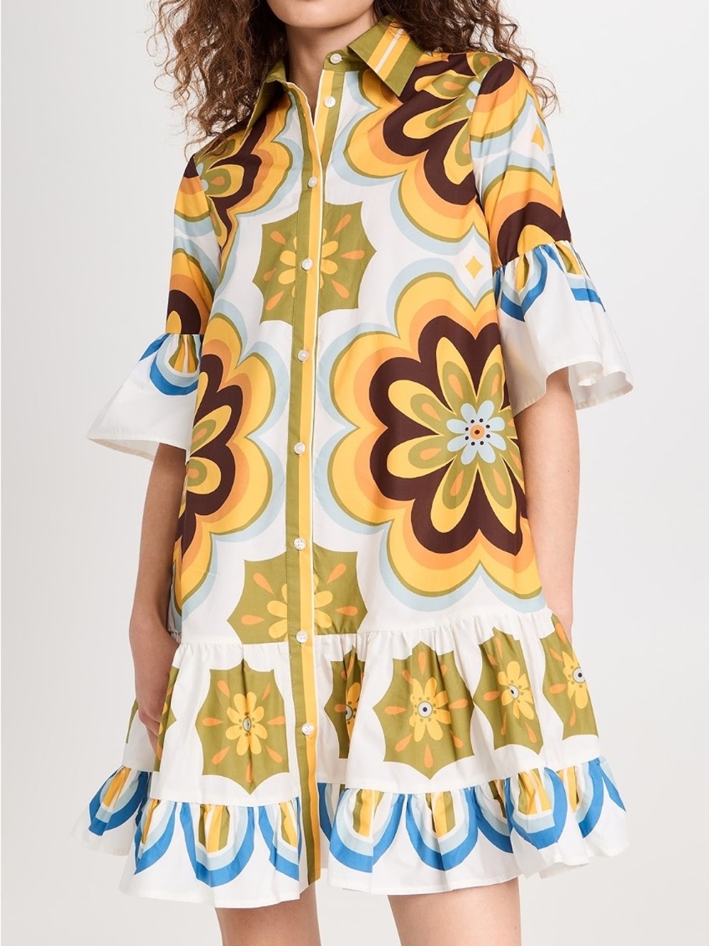 LA DoubleJ Bright Orange Label Choux geometric-floral Boho Hippie print dress XL